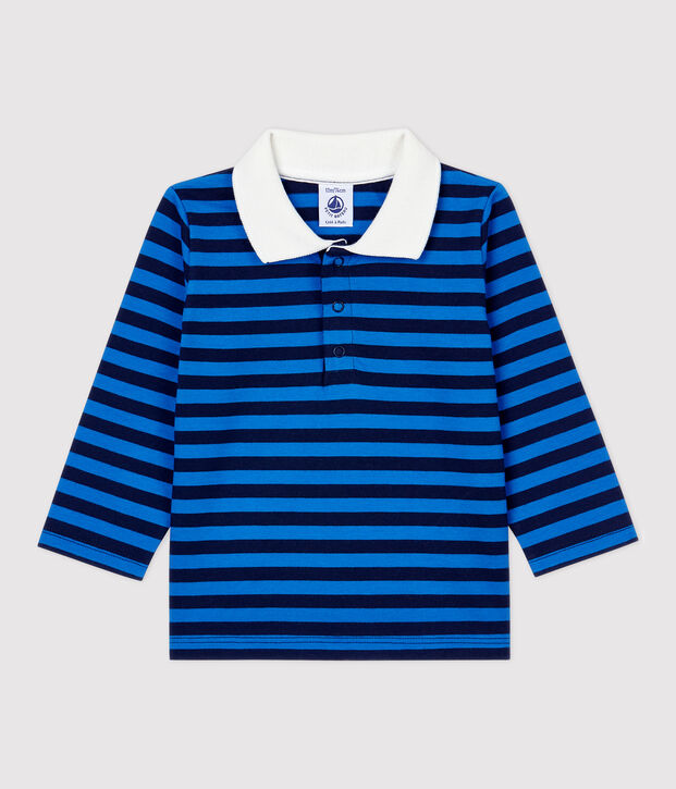 Baby-Poloshirt aus Baumwolle. blau/blau